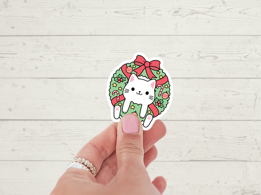 B-GRADE // Christmas Wreath Cat - die cut sticker
