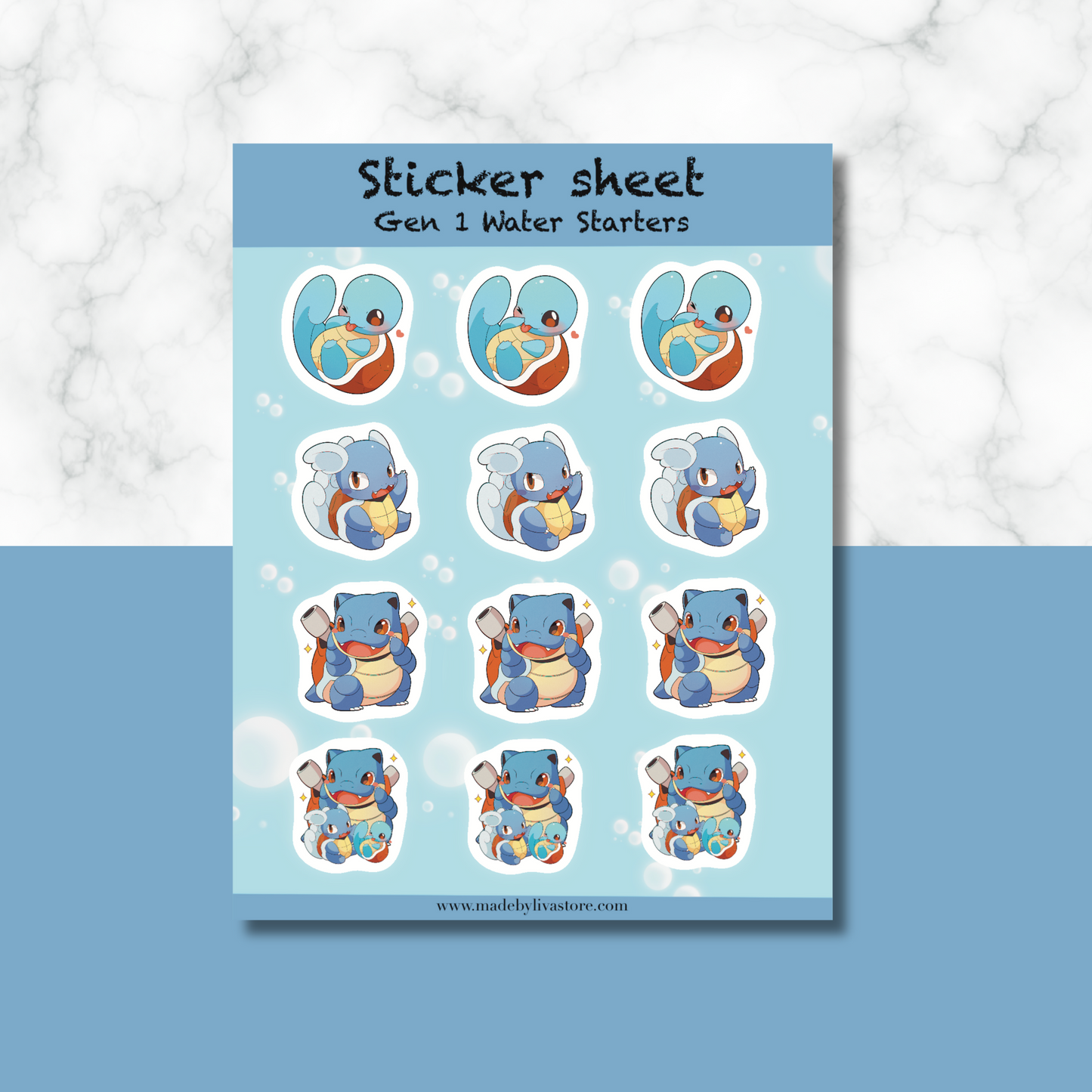 Gen 1 Water Starters Sticker Sheet
