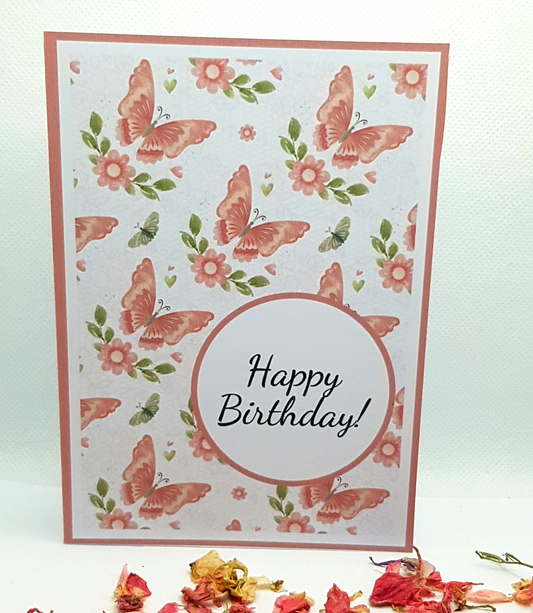 Butterfly Folded Birthday card, Blank Inside, Envelope Included.