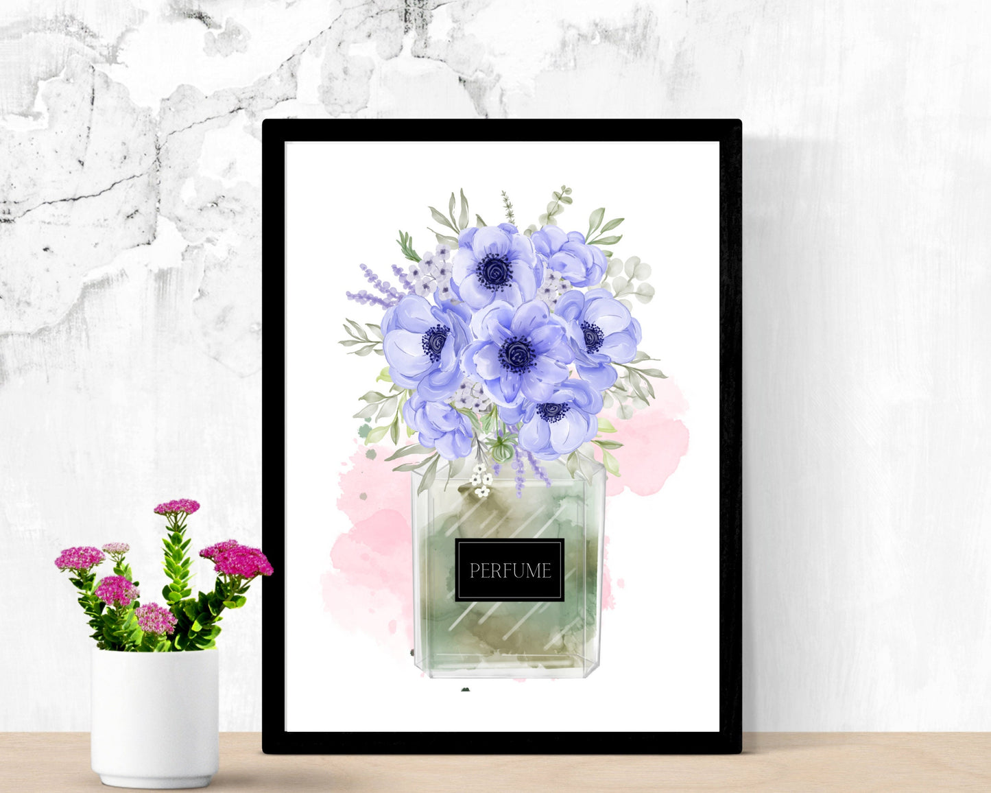 Blue Perfume and flower wall art printable