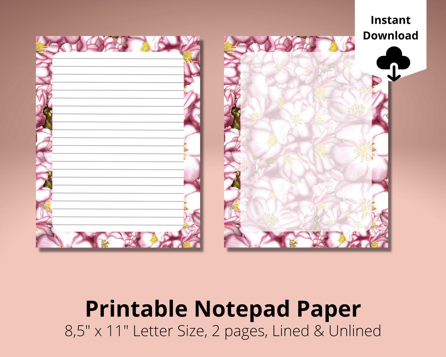 Printable Cherry Blossom Stationery Paper Lined and Unlined