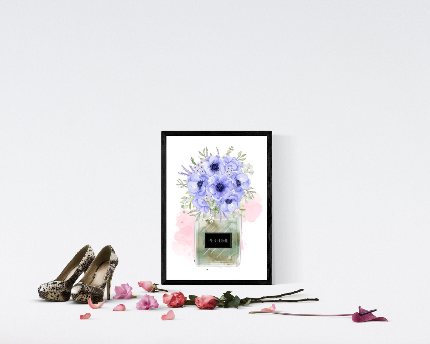 Blue Perfume and flower wall art printable