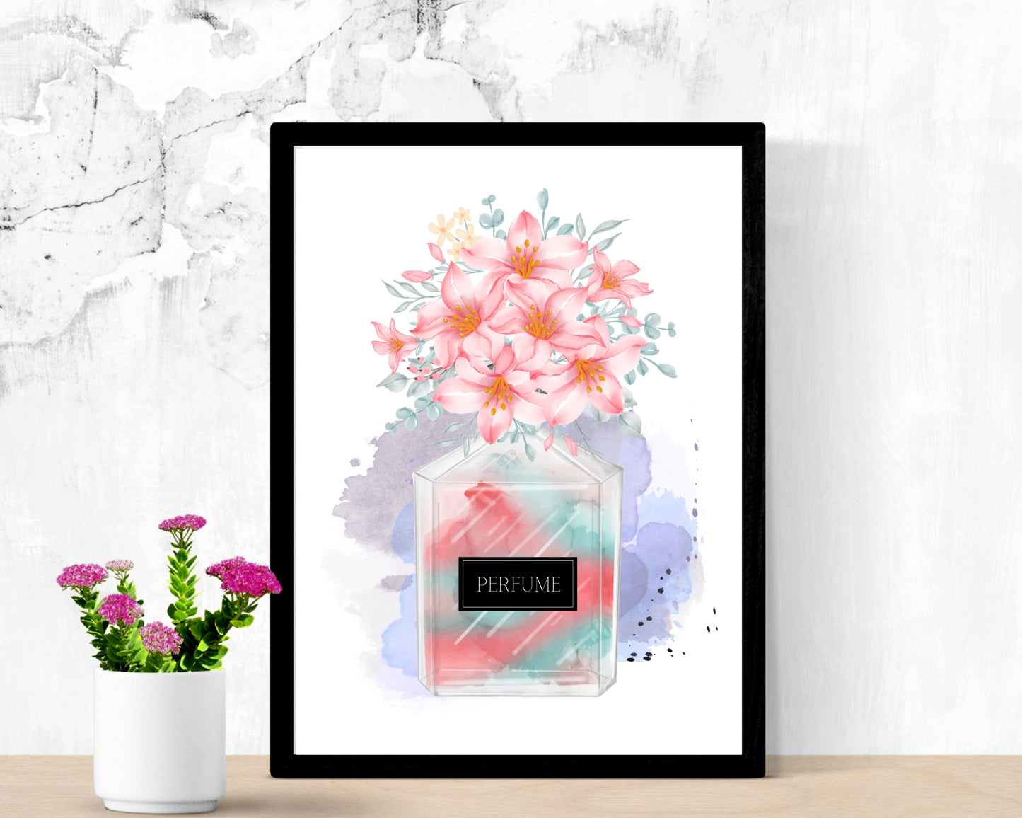 Red Perfume and flower wall art printable - DIGITAL DOWNLOAD
