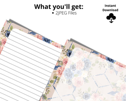 Printable Floral Stationery Paper Lined and Unlined